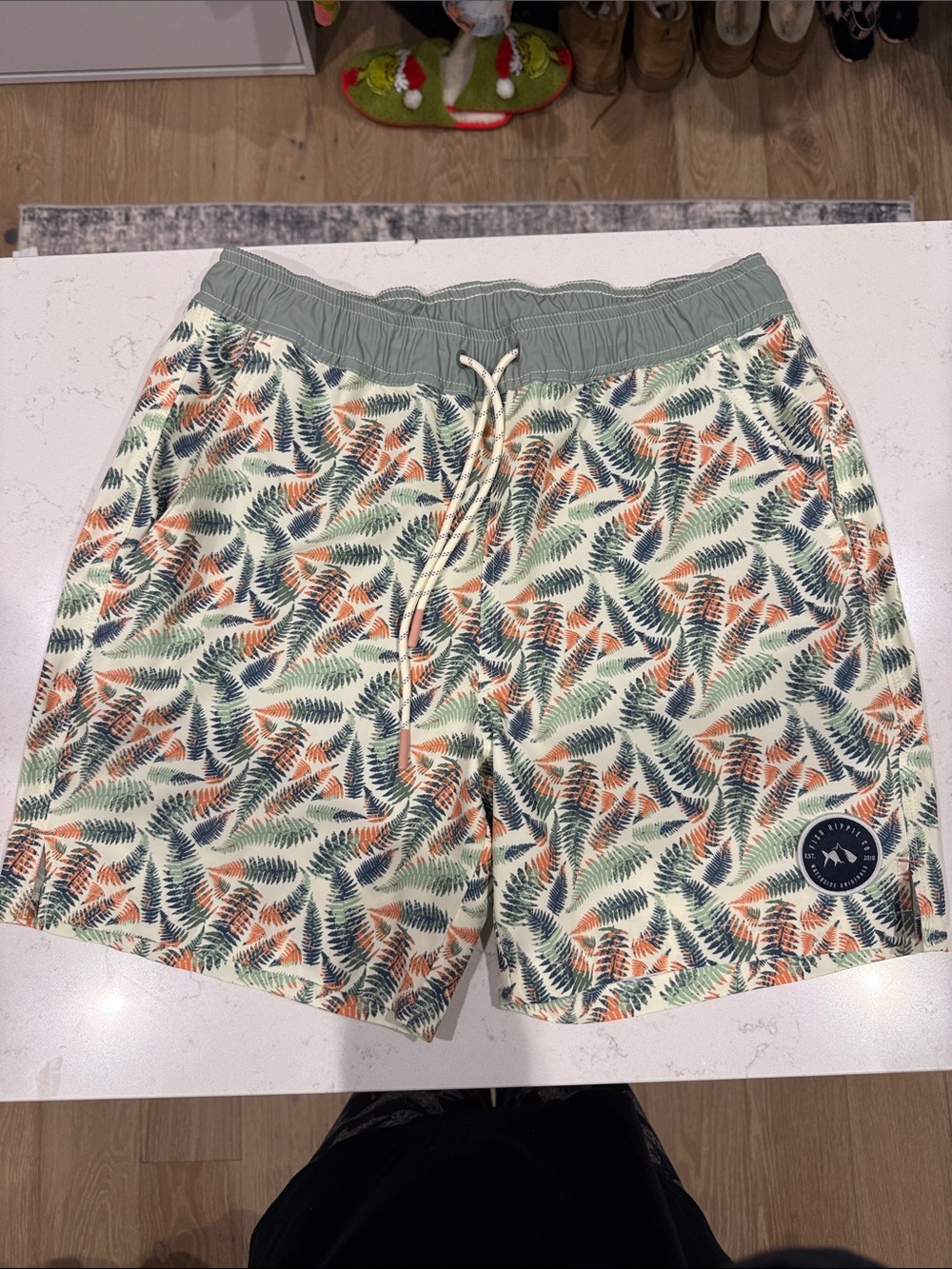Men's Fern-Print Swim Trunks - Sage/Orange/Blue